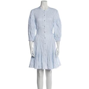 Cinq á Sept 5 á 7 Womens Size Small Blue Belted Pinstriped Mini Shirt Dress